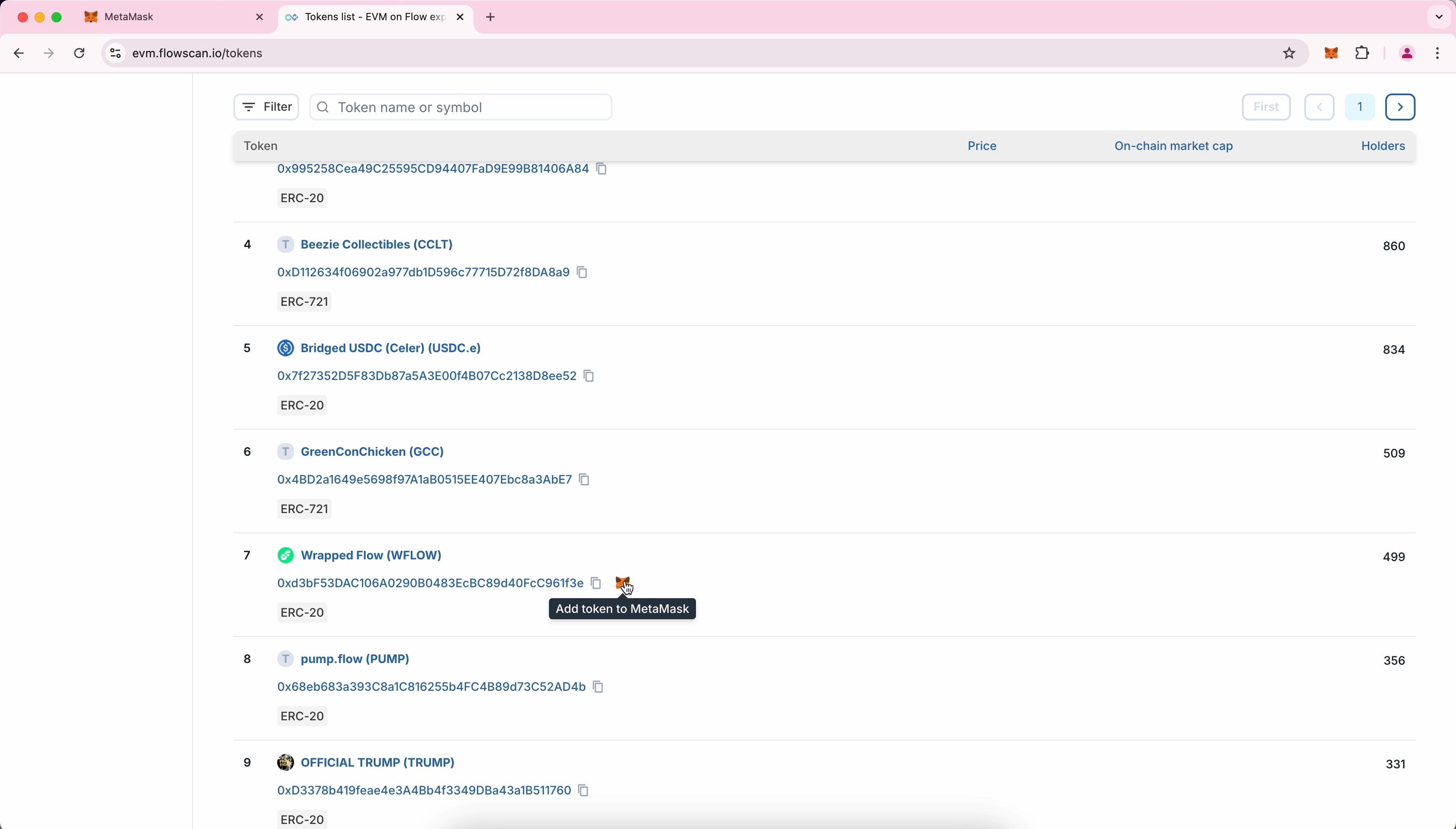 Add Token Via Flowscan